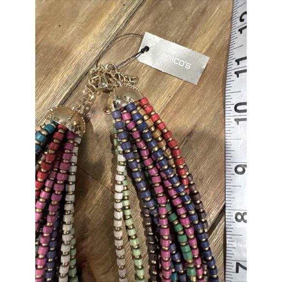 Chicos Layered Seed Bead Mutli Earth Tone 11" Long Statement Necklace NEW - Picture 10 of 12